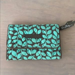 Mint green and brown Vera Bradley trifold wallet